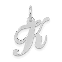 16mm 10k White Gold Small Fancy Script Letter Name Personalized Monogram Initial Charm Pendant Necklace Jewelry for Women