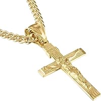 14K Gold Style Curb Chain Cross Pendant Necklace 4MM Cross Necklace Clasp for MEN, HUSBAND Thin for Charms Miami Cuban Link Diamond Cut Religious Crucifix