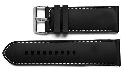 30mm Black White Rubber Silicone Composite White Stitch Watch Band Strap