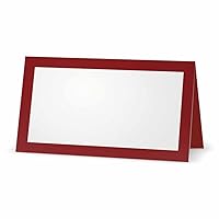 Burgundy Place Cards - Flat or Tent Style - 10 or 50 Pack - White Blank Front Solid Border - Placement Table Name Dinner Seat - Stationery Party Supplies - Any Occasion Event Holiday (50, Tent Style)