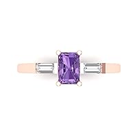 Clara Pucci 1.1 Emerald Baguette cut 3 stone Solitaire with Accent Stunning Simulated Alexandrite Modern Promise Statement Ring 14k Rose Gold