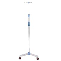 Pole with Wheels, Portable Stainless Steel Poles with 2 Hooks for Hospital and Home, Adjustable Height