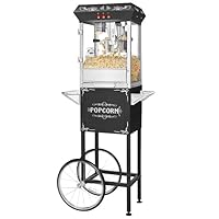 Popcorn Machine with Cart – 8oz Popper with Stainless-steel Kettle, Heated Warming Deck, and Old Maids Drawer by Superior Popcorn Company (Black)