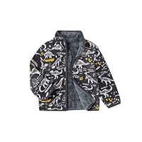 Kid's Dinosaur Pattern Fleece Jacket, Zip Up Stand Collar Coat, Boy's Clothes For Spring Fall Outdoor (Color: Black – Size: 7-8Y)