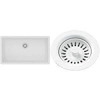 Elkay Quartz Classic White Single Bowl Undermount Sink + Polymer Drain Fitting with Basket Strainer & Stopper