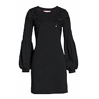 Lilly Pulitzer Womens Bartlett Sweatshirt Shift Dress, Long Sleeve, Embellished Neckline, Black (X-Small)