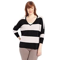 Minnie Rose Women's 100% Cashmere Long-Sleeve Striped Sweater