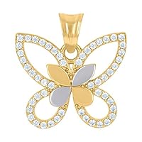 14k Two tone Gold Womens CZ Cubic Zirconia Simulated Diamond Butterfly Angel Wings Insect Wildlife Charm Pendant Necklace Measures 18.9x17.6 Jewelry Gifts for Women