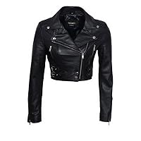 Infinity Women’s Chic Black Cropped Leather Biker Jacket