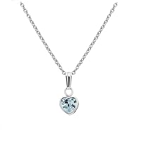 13 In Little Girl's Sterling Silver Simulated Birthstone Heart Pendant Necklace