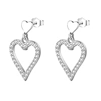 Indi Gold & Diamond Jewelry 1.00Ct Round Cut Created White Diamond Heart Shape Stud Earring 14k White Gold Finish 925 Sterling Silver
