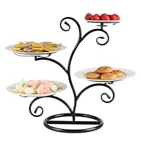 GuangYang Four Tier Tree Stand Display Serving Platter, Multi-Tier Cake Tray Stand, Food Server Display Plate Rack, Black Frame