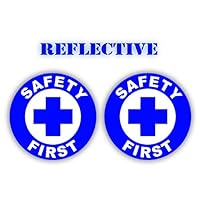 (x2) Reflective - Safety First Hard Hat Stickers (Pair) | OSHA Helmet Decals | Toolbox First Aid Labels | Glow Bright Union Laborer Welder Fall Protection Confined Space Trained (Blue)