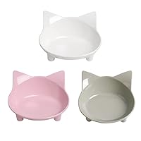 Skrtuan Cat Bowl, Food-Grade Melamine, Non-Slip, Shallow Design, 250ml, for Cats, Dogs, Rabbits & Hamsters (Pink, Grey, White)