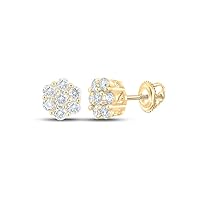 The Diamond Deal 14kt Yellow Gold Mens Round Diamond Flower Cluster Earrings 3/4 Cttw