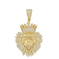 9.00 CT Round Cut Pave Set VVS1 Diamond Mens Lion Head King Face Charm for Christmas Day Gift in 14K Yellow Gold Over Sterling Silver