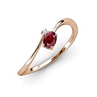 Oval Cut Ruby & Round Lab Grown Diamond 0.48 ctw Women Bypass 2 Stone Promise Ring 14K Gold