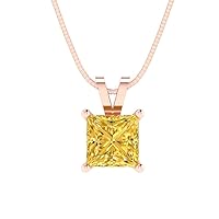 Clara Pucci 1.50 ct Princess Cut Genuine Yellow Simulated Diamond Solitaire Pendant Necklace With 16