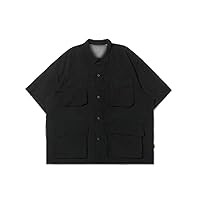 Men' National Trend Workwear Shortsleeved Shirts Summer Retro Solid Lapel -end Cargo Shirt