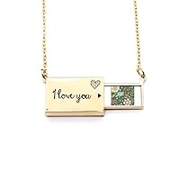 Dark Green Flower Paint Letter Envelope Necklace Pendant Jewelry