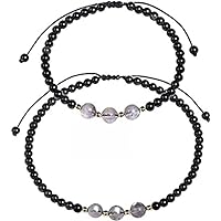 10mm 2PCS Moonstone/Black Obsidian Beaded Anklet Bracelet for Women Healing Crystals and Gemstones Sets Gifts for Her 7