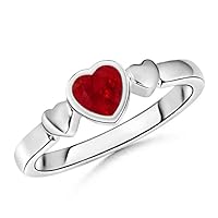 Bezel-Set Solitaire Ruby Triple Heart Ring | Sterling Silver 925 With Rhodium Plating | Rings For Woman's & Girls Valentine Christmas Collections.