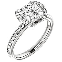 Mois 2 CT Cushion Colorless Moissanite Engagement Ring for Women/Her, Wedding Bridal Ring Set, Eternity Sterling Silver Solid Gold Diamond Solitaire Half Bezel Set for Her