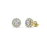 Round Lab Grown & Mined Diamond 0.75 ctw Women Halo Stud Earrings 14K Gold