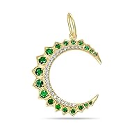 Beautiful Crescent Moon Emerald Diamond Silver Charm Pendant,Designer Crescent Silver Diamond Emerald Charm,Handmade Pendant Jewelry,Gift