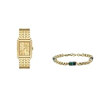 Fossil Men's Watch Carraway and Components Strap - Three Hand Movement, Gold Stainless Steel Watch and Green Malachite Strap