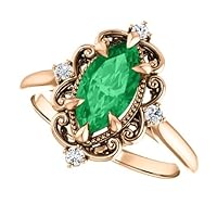 2.5 CT Vintage Marquise Emerald Engagement Ring 14K Gold, Victorian Natural Emerald Ring, Antique Green Emerald Ring, May Birthstone Ring, Filigree Wedding Ring, Unique Bridal Ring, Perfact for Gift