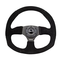 NRG Innovations NRG-RST-009S Reinforced Steering Wheel Premium Suede Leather Steering Wheel With/BLACK Stitch/Spoke D-Shape Flat Bottom 320MM / 330 MM