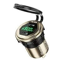 Metal 45W USB C Type C PD Fast Car Charger with Voltage/Power Display for SUV Motorcycle Truck Boat Bus ATV