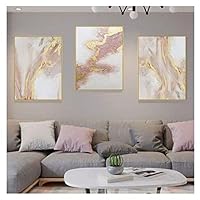 3 Piece Framed Canvas Wall Art Pink Gold Abstract Painting Water Flow Shape Modern Home Decor Ready to Hang 24x48 inches