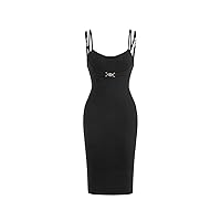 Women's 2023 Summer Dress Chain Detail 2 in 1 Cami Midi Pencil Dresses