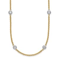 18k Gold 2mm Diamond Stations Cable Chain Necklace - 16