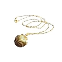 sevennine Vintage Sea Shell Locket, Mermaid Valentine Necklace, Beach Locket, Gold Tone Brass, Little Shell Locket, Nautical Jewelry,Little Shell Locket, Golden, Standard, Adjustable