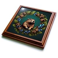 3dRose Groundhog Woodchuck with Mayflower Massachusetts State Tattoo Art - Trivets (trv-384702-1)
