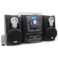 Jensen All-in-One Hi-Fi Stereo CD Player Turntable & Digital AM/FM Radio Tuner Tape Cassette Player Mega Bass Reflex Stereo Sound System