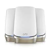 NETGEAR Orbi Quad-Band WiFi 6E Mesh System (RBKE963), Router with 2 Satellite Extenders, Coverage up to 9,000 sq. ft., 200 Devices, 10 Gig Internet Port, AXE11000 802.11 AXE (Up to 10.8Gbps)