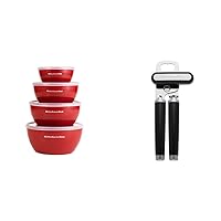 KitchenAid Classic Prep Bowls with Lids Set of 4, Empire Red and KitchenAid Classic Multifunction Can Opener/Bottle Opener, 8.34-Inch, Black