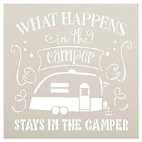 What Happens in The Camper Stencil by StudioR12 | DIY Camping Adventure Outdoor Home Decor | Craft & Paint Wood Signs | Select Size (9 x 9 inch)