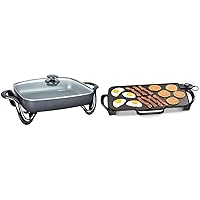 Presto 06852 16-Inch Electric Skillet with Glass Cover & Presto 07061 22-inch Electric Griddle With Removable Handles, Black, 22-inch
