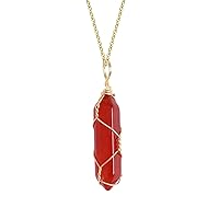 Carnelian Crystal Necklace Natural Pendant Necklace Wire Wrapped Red Stone Neck Chain