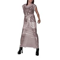 Long Dress with Belt Sleeveless Fetish Plastic Clubwear Sexy Clear PVC Ankle-Length Pencil Dress Sissy Crew Neck Back Buttons