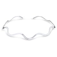 Simple Fine Choker Wave Zig Zag Geometric Collar Statement Necklace For Women .925 Silver Sterling
