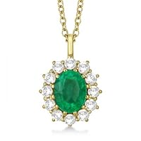 Oval Emerald and Diamond Pendant Necklace 18k Yellow Gold (3.60ctw)