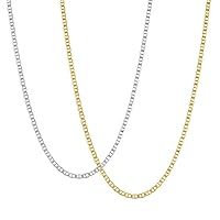 KISPER Solid 925 Sterling Silver & 18K Gold Over Sterling Silver 3mm Mariner Link Chain Necklace Set - for Men & Women with Lobster Clasp - Made in Italy, 24