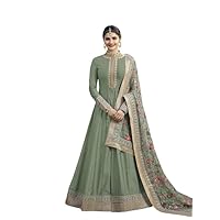 Survauttam FashionLenin Silk Party Wear Readymade Gown In Green Color With Stone Work