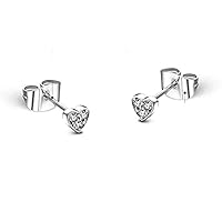 Lovely Heart Shape Round Cut Three Stone Cubic Zirconia CZ Prong Set Unique Party Wear Stud Earring For Women's & Girls .925 Sterling Sliver (3MM To 8MM)